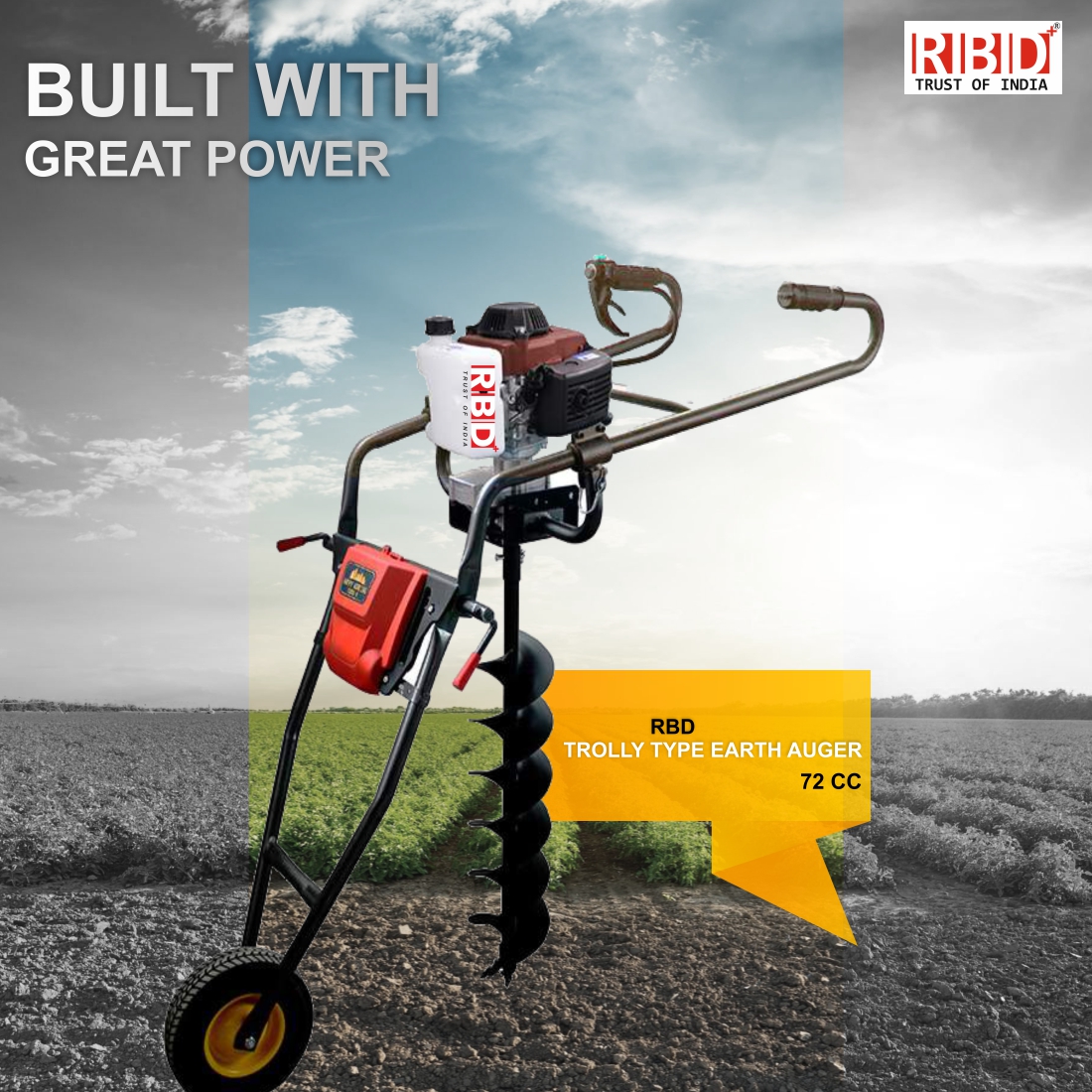 RBD Trolley Earth Auger 72cc With 2 Auger Bitt 8