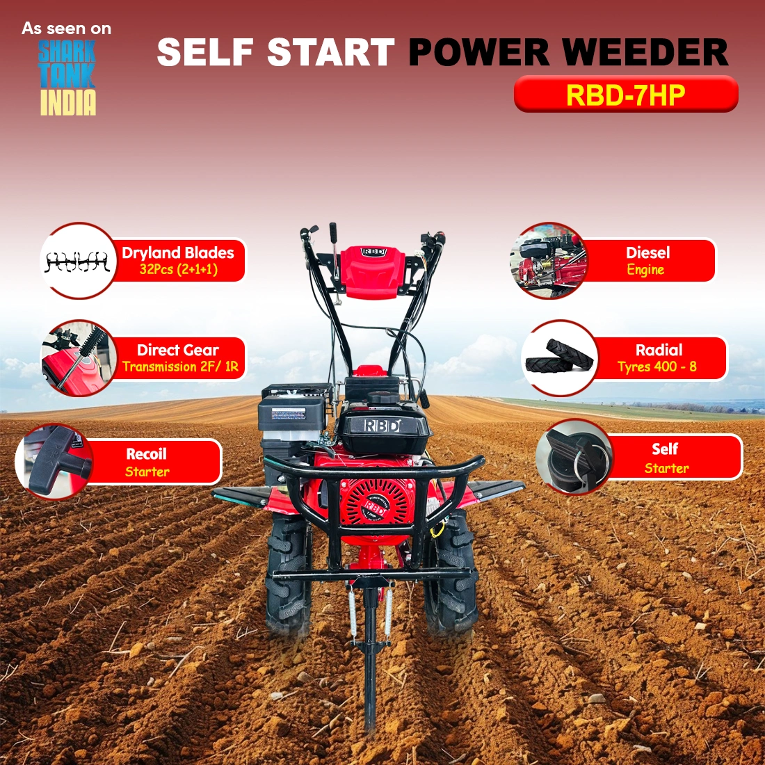 RBD 7 HP Self Start Power Weeder RBD 7 HP Self Start Power Weeder