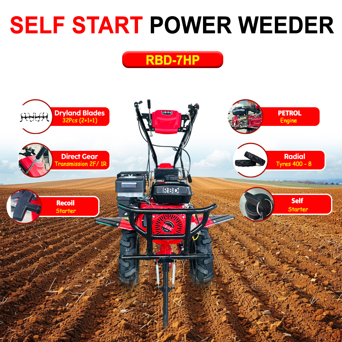 RBD 7 HP Self Start Power Weeder RBD 7 HP Self Start Power Weeder