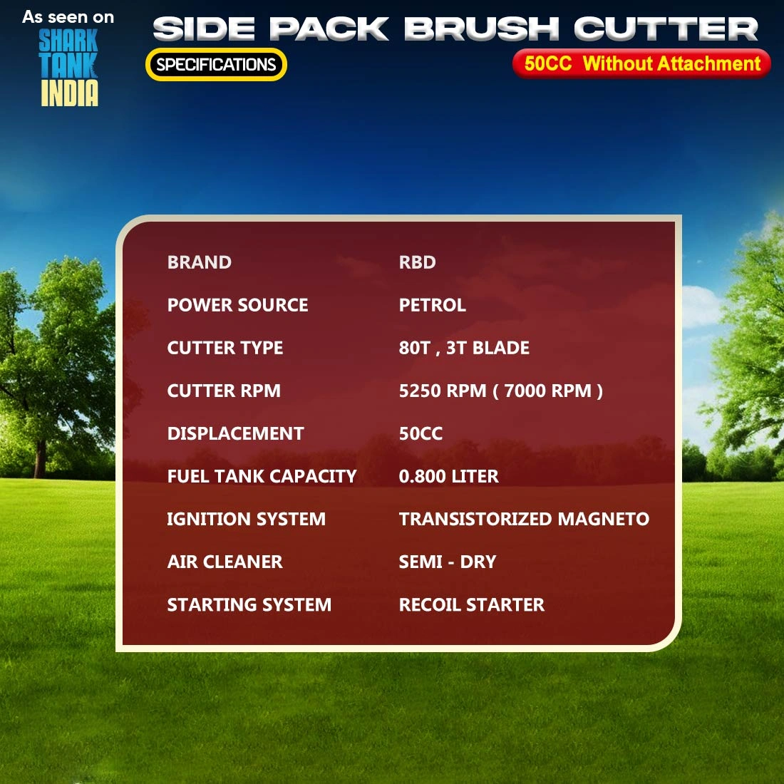 RBD 50cc Side Pack Brush Cutter Without Attachments RBD 50cc Side Pack Brush Cutter Without Attachments