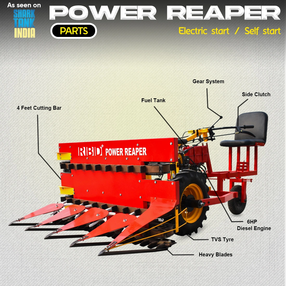 RBD 6hp Self Start Power Reaper with seat RBD 6hp Self Start Power Reaper with seat