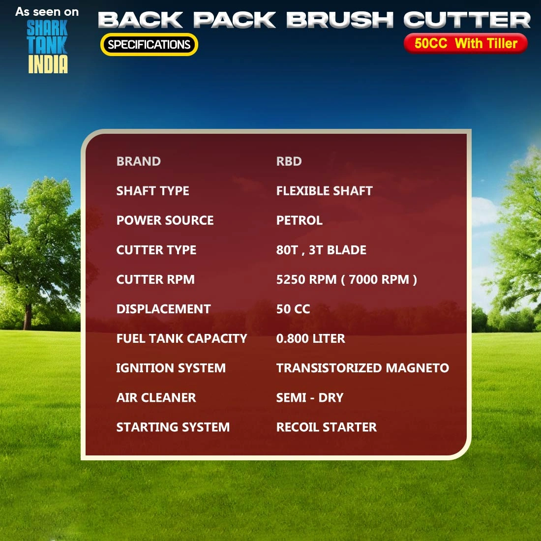 RBD 50cc Backpack Brush Cutter with Tiller RBD 50cc Backpack Brush Cutter with Tiller