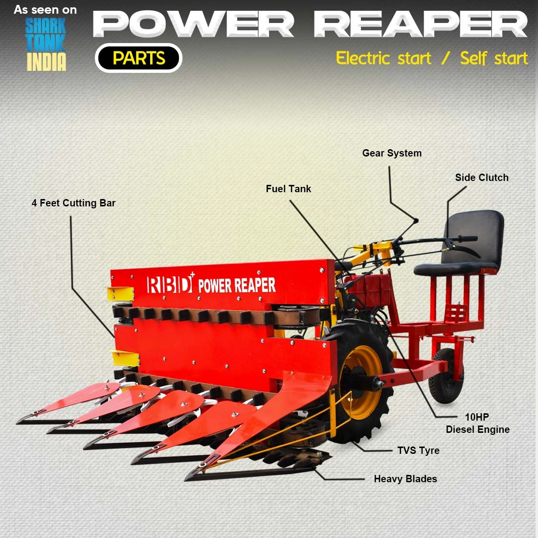 RBD Self Start Power Reaper 10 HP With Seat RBD Self Start Power Reaper 10 HP With Seat