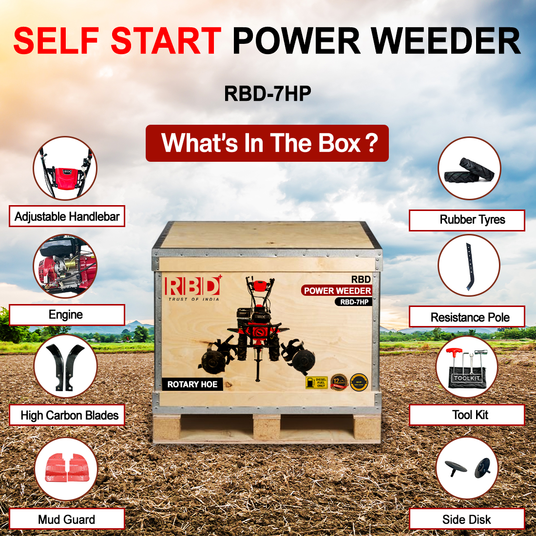 RBD 7 HP Self Start Power Weeder RBD 7 HP Self Start Power Weeder