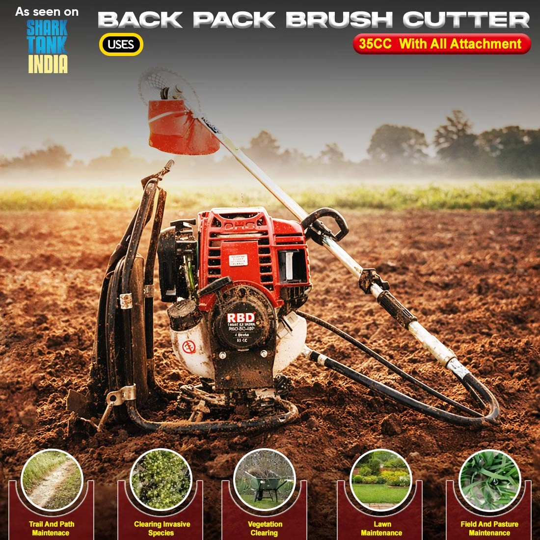 RBD 35cc Brush Cutter Back Pack With All Attachments RBD 35cc Brush Cutter Back Pack With All Attachments